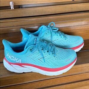 Hoka One One Clifton 8 Aquarelle / Eggshell Blue Teal Running Shoes Sz 7